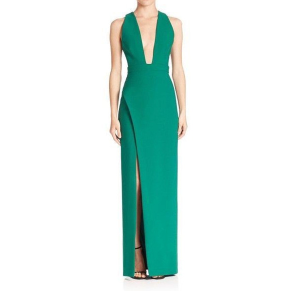 Cinq à sept phoenix deep v-neck gown in Emerald size 00 Retail $695 - Picture 2 of 11